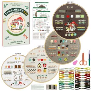 cyanfour 4 stage embroidery kit for beginners adults, easy to learn 38 different stitches from instruction & video, needlepoint kits for adults with stamped embroidery patterns.