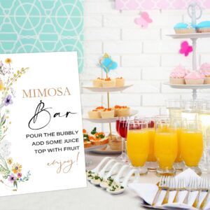 Boho Wildflower Bridal Shower Mimosa Bar Sign, Table Decor Bridal Shower Sign, Pack of 1 Wooden Tabletop Sign with Stand, Bridal Shower Decorations, Wedding Shower Supplies - XG05