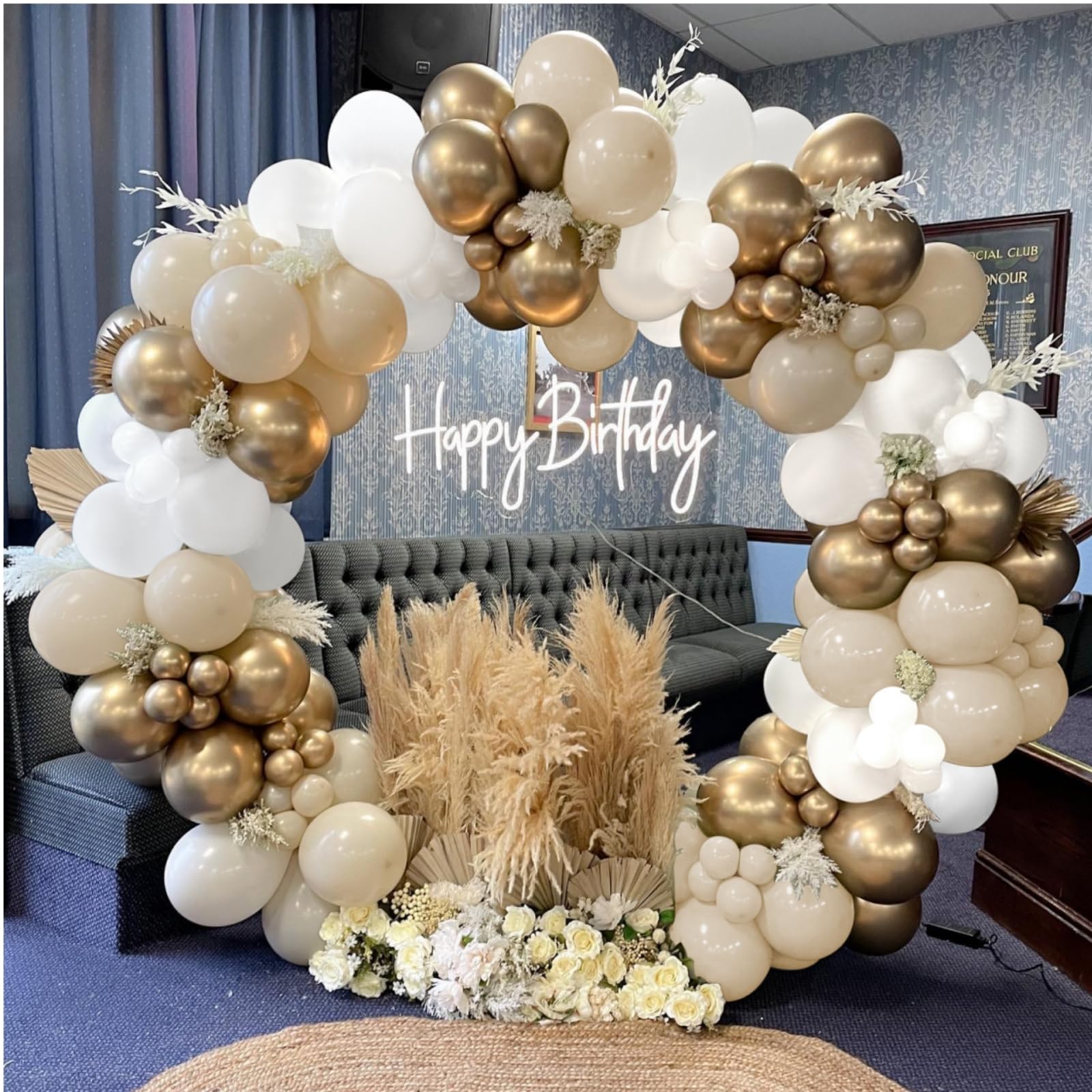 White Sand Gold Balloons Garland Arch Kit,156PCS White Nude Balloons with Metallic Chrome Gold Latex Balloons for Boho Wedding Baby Shower Bridal Shower Birthday Engagement Party Decorations