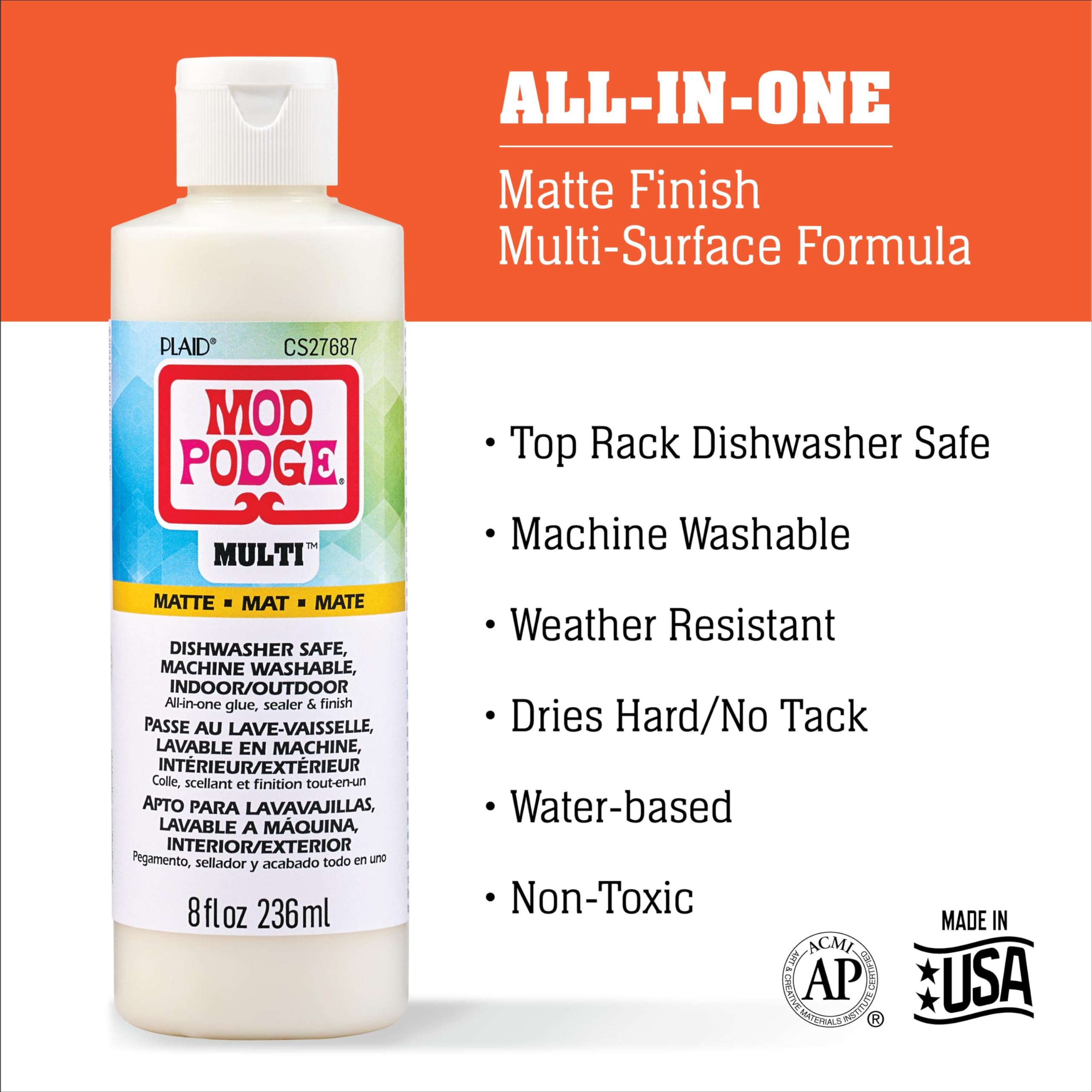 Mod Podge Matte Multi-Surface All-in-One Glue, Sealer, and Finish, Perfect for Indoor and Outdoor Arts and Crafts Projects, CS27687