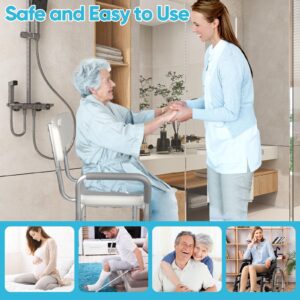 2024 New Shower Chair with Arms and Back,6 Levels Height Adjustable Shower Chair for Elderly and Disabled,Tool-Free Shower Seat for Bathtub,Shower Bath Chair for Elderly/Disabled