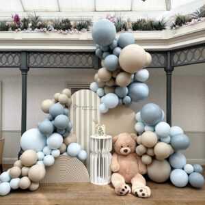 Dusty Blue Balloon Garland Kit 151Pcs Macaron Blue Dusty Blue Sand White Nude Balloons for Baby Boy Party Bear Theme Birthday Baby Shower Gender Reveal Bridal Wedding Party Decorations