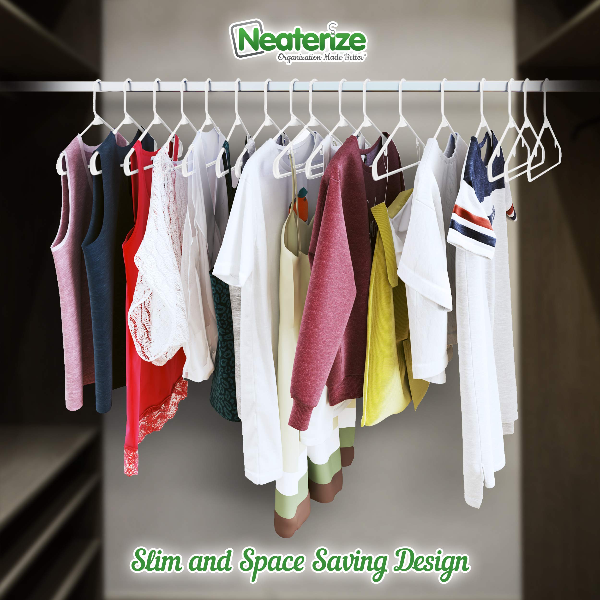 Neaterize Clothes Hangers 50 Pack White - Plastic Hangers - Ganchos Colgar Ropa