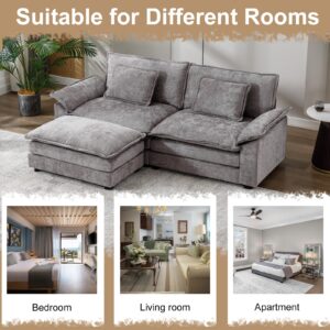 OQQOEE Sectional Sofa Cloud Sofa Couch with Ottoman,Modern Chenille Sofa Sleeper,Comfy Deep Seat Loveseat Sofa with Pillows for Living Room, Apartment (Chenille Grey, 2-Seater)