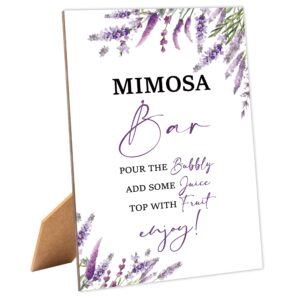 lavender purple bridal shower mimosa bar sign, table decor bridal shower sign, pack of 1 wooden tabletop sign with stand, bridal shower decorations, wedding shower supplies - xg06