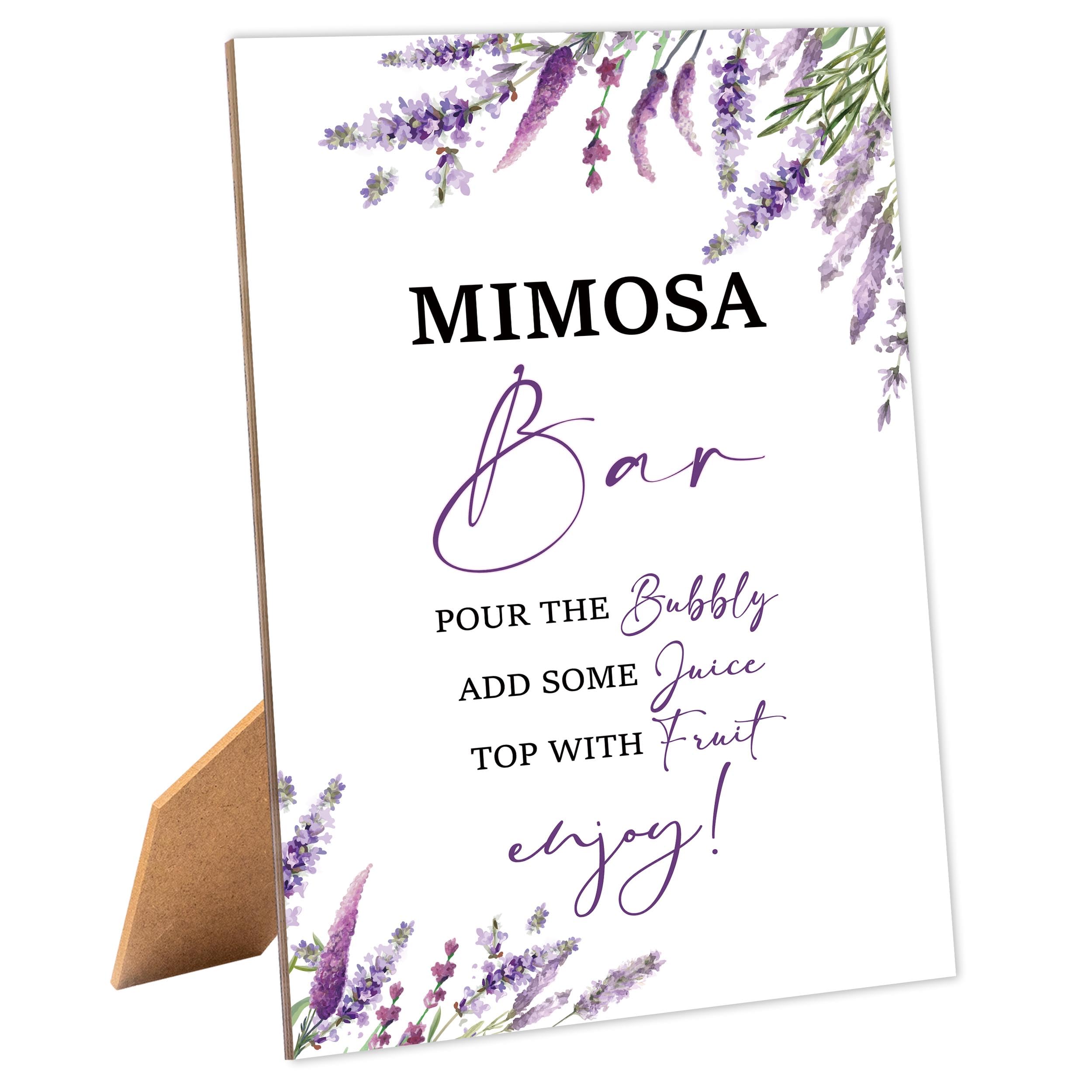 Lavender Purple Bridal Shower Mimosa Bar Sign, Table Decor Bridal Shower Sign, Pack of 1 Wooden Tabletop Sign with Stand, Bridal Shower Decorations, Wedding Shower Supplies - XG06