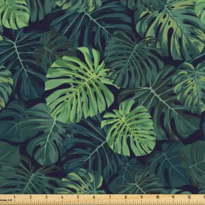 ambesonne monstera fabric by the yard, exotic hawaiian modern digital watercolor effect leaves of tropical jungle, decorative fabric for upholstery and home accents, 3 yards, grey multicolor