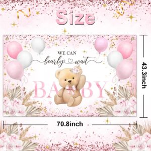 Lecheme Pink Bear Baby Shower Backdrop 6x4ft We Can Bearly Wait Baby Shower Backdrop for Girl Baby Shower Banner Girl Baby Shower Decorations Photo Booth Props