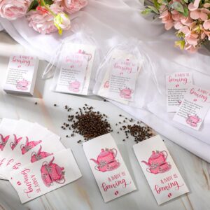 Spakon 50 Sets Baby Shower Tea Party Favors Baby Party Gift Include a Baby Is Brewing Tea Bags Baby Brew Bag Thank You Cards and Organza Bags Baby Shower Favors for Guests Gender Reveal, No Tea (Pink)