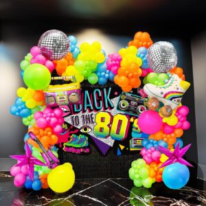 80s music themeballoon garland arch kit 150pcs hot pink blue green with guitar disco ball star mylar balloon for back to 80s 90s retro disco birthday party graduation decorations