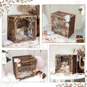 OurWarm Wedding Card Box with Window, Brown Wooden Box Wedding Decorations for Reception, Money Index Card Box for Wedding Bridal Shower Decorations Rustic Wedding Decor Party Decorations