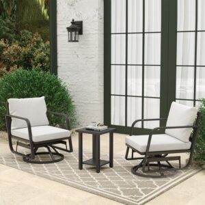 patio chairs swivel rocker sets: 3sets aluminum alloy ensemble with 360° swivel rocking chairs, rust-resistant frame cushions -perfect for backyard, deck, porch, and balcony decoration(2seat+1table)