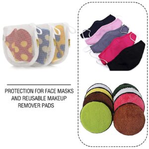 MIFNRO 3 Packs Delicate Laundry Bags for Reusable Face Masks and Reusable Makeup Remover Pads,Fine Mesh Wash Bags,Use YKK Zipper, with Hanger Loop, Portable Mask Storage Bag (3 Small)