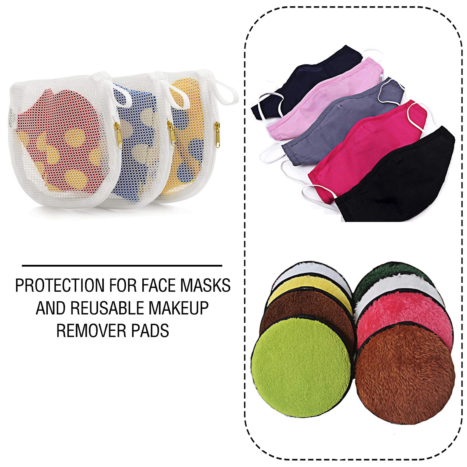 MIFNRO 3 Packs Delicate Laundry Bags for Reusable Face Masks and Reusable Makeup Remover Pads,Fine Mesh Wash Bags,Use YKK Zipper, with Hanger Loop, Portable Mask Storage Bag (3 Small)