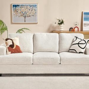 papababe Sofa, 3 Seater Modern Couches with Extra Deep Seats, 89 Inch Wide Comfy Couches for Living Room (Chenille, Beige)