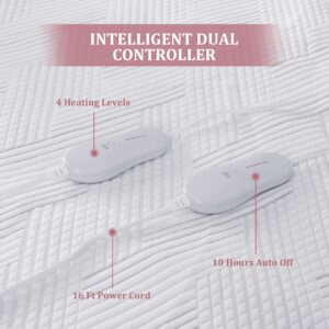 Heated Mattress Pad Queen Size, Dual Control Electric Mattress Pad, 60" x 80", Fast Heating Bed Warmer with 4 Heating Levels & 10 Hour Auto Off, Fit Up to 17" Deep Pocket, Machine Washable