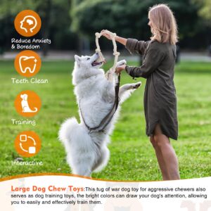 Glimin 4 Pcs Natural Cotton Rope Dog Toys White Tough Dog Rope Toy for Aggressive Chewers Interactive Knot Dog Toys for Large Dog Tug of War Dog Toy Heavy Duty Pet Supplies for Teeth Cleaning