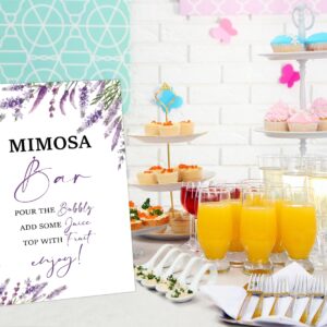 Lavender Purple Bridal Shower Mimosa Bar Sign, Table Decor Bridal Shower Sign, Pack of 1 Wooden Tabletop Sign with Stand, Bridal Shower Decorations, Wedding Shower Supplies - XG06