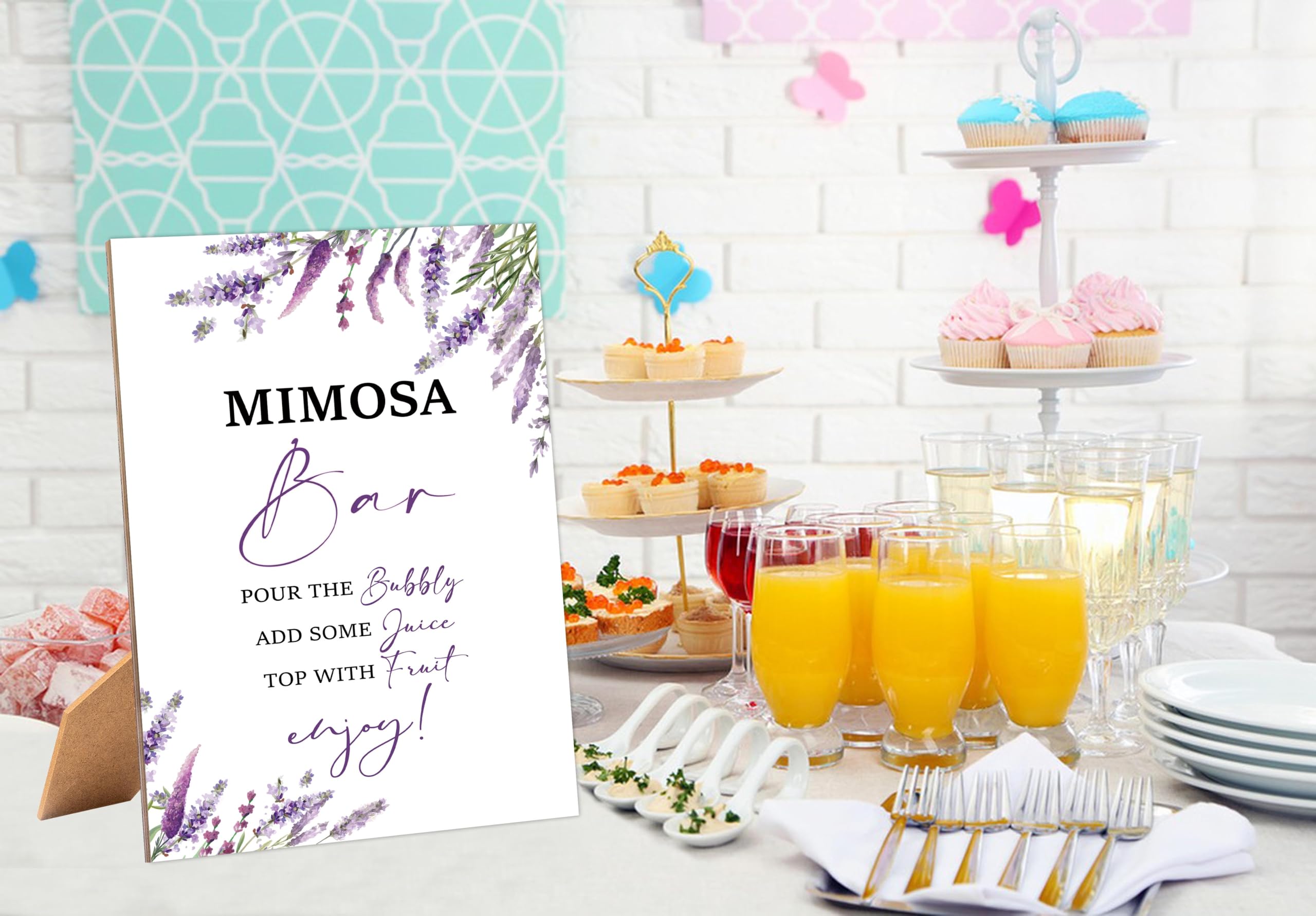 Lavender Purple Bridal Shower Mimosa Bar Sign, Table Decor Bridal Shower Sign, Pack of 1 Wooden Tabletop Sign with Stand, Bridal Shower Decorations, Wedding Shower Supplies - XG06