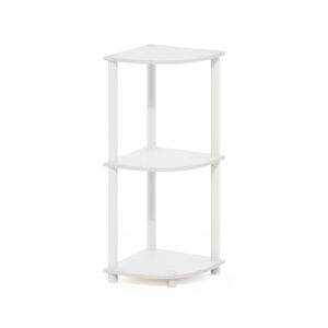 furinno turn-n-tube 3-tier corner display rack multipurpose shelving unit, white/white