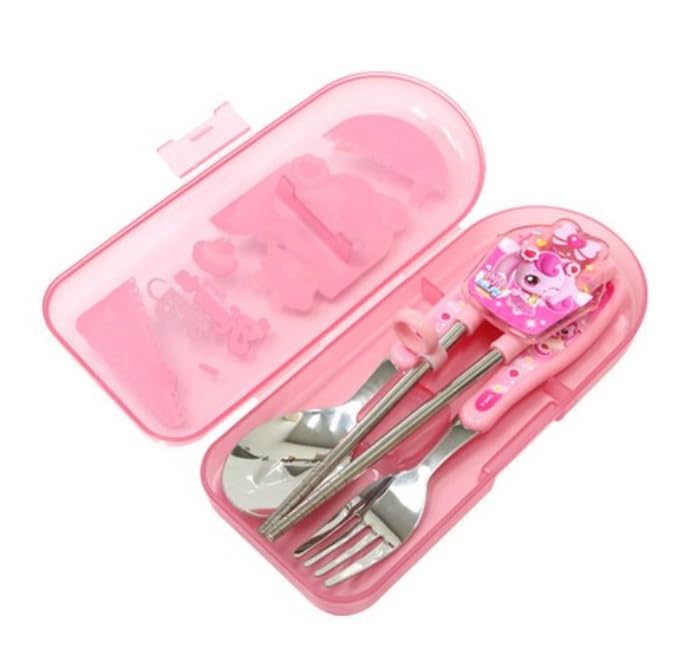 Generic Lovely Catch Teenieping Fork, Spoon, and Chopsticks Flatware Set with Case, Medium, Pink