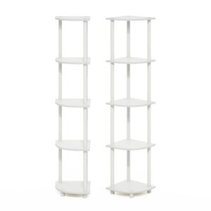 Furinno Turn-N-Tube 5 Tier Corner Display Rack Multipurpose Shelving Unit, White/White, Set of 2