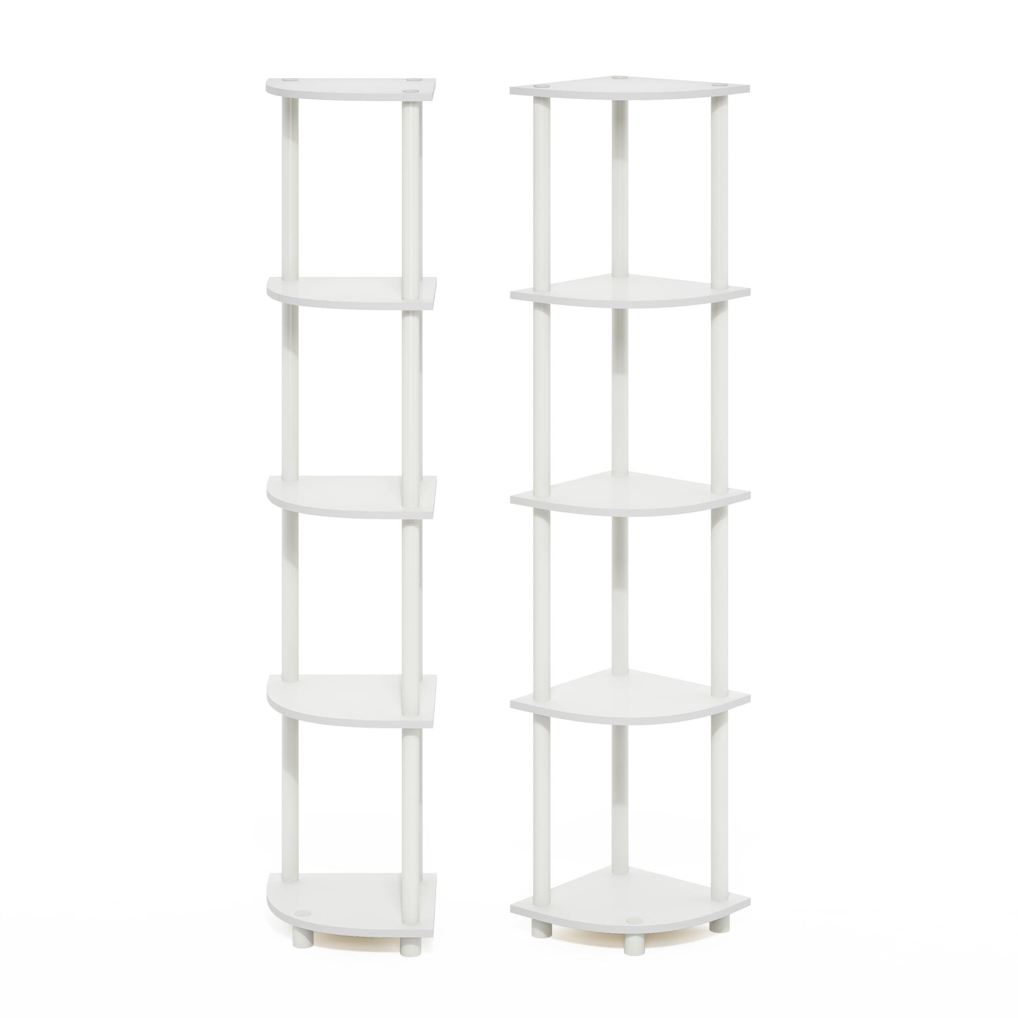 Furinno Turn-N-Tube 5 Tier Corner Display Rack Multipurpose Shelving Unit, White/White, Set of 2