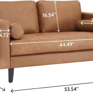 Naomi Home Genuine Leather Loveseat Sofa - Revel in Exquisite Leather Opulence - Unparalleled Luxury Mid-Century Leather Couch- Embodiment of Cozy Lounging and Contemporary Design, Tan