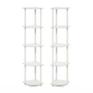 furinno turn-n-tube 5 tier corner display rack multipurpose shelving unit, white/white, set of 2