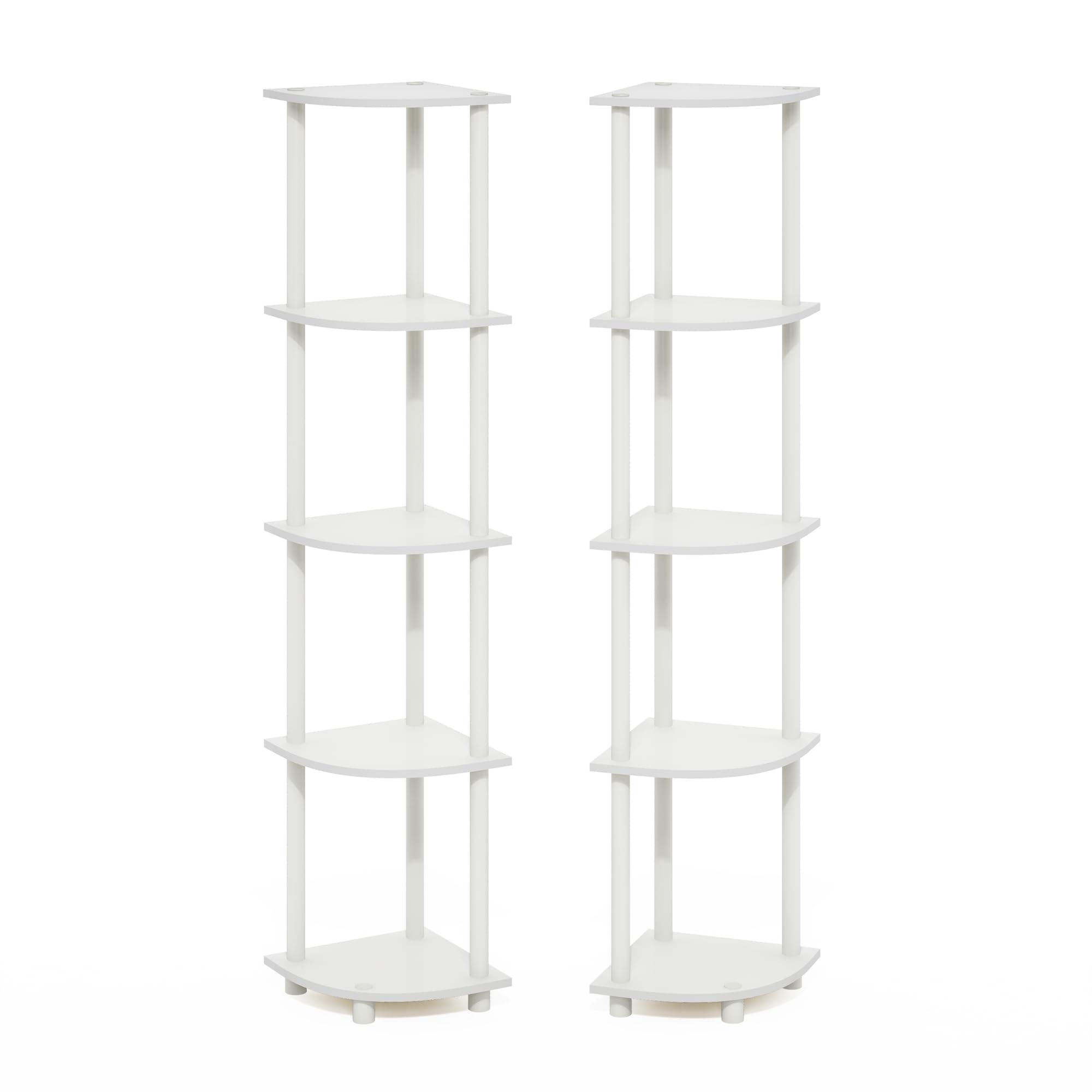 Furinno Turn-N-Tube 5 Tier Corner Display Rack Multipurpose Shelving Unit, White/White, Set of 2