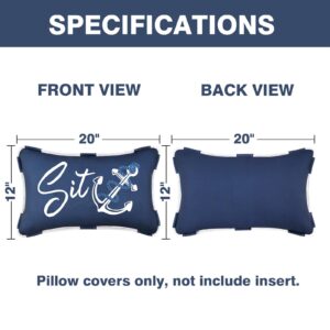 Likiyol Outdoor Pillow Covers 12x20 Inch, Outdoor Waterproof Navy Blue Lumbar Throw Pillows for Patio Porch Furniture Couch Sofa Set of 2, Sit & Stay Decorative Cushion Cover for Summer, Blue