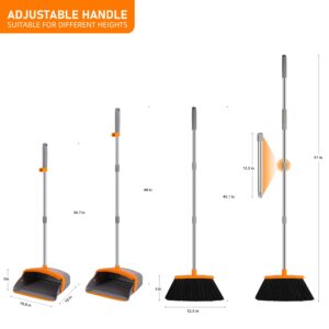 Broom and Dustpan Set House Brooms for Sweeping Indoor Collapsible Broom and Dust Pan Combo for Home Office Kitchen Lobby Floor Pet Hair Indoor&Outdoor Cleaning (Gray&Orange)