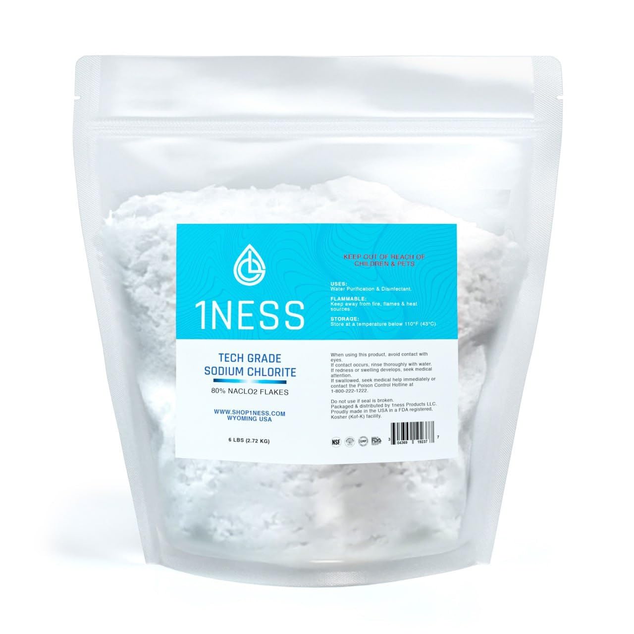 1ness Tech Grade Sodium Chlorite 80% Flakes - Pure & Natural | (6 LBS)