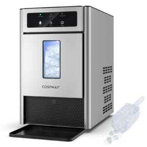 costway nugget ice maker countertop, 40 lbs/24h soft ice, pebble ice maker with self-cleaning function, led light, manual and auto water refill, stainless steel ice maker for home bar party office