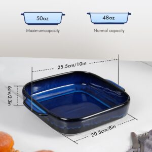 Ceramic Baking Dish - 8x8 Deep Square Baking Pan, Lasagna Pan with Double Handles, Non-Stick Casserole Pan for Oven, Brownie, Lasagna, Roasting - Home Gift (Reactive Glaze Blue)