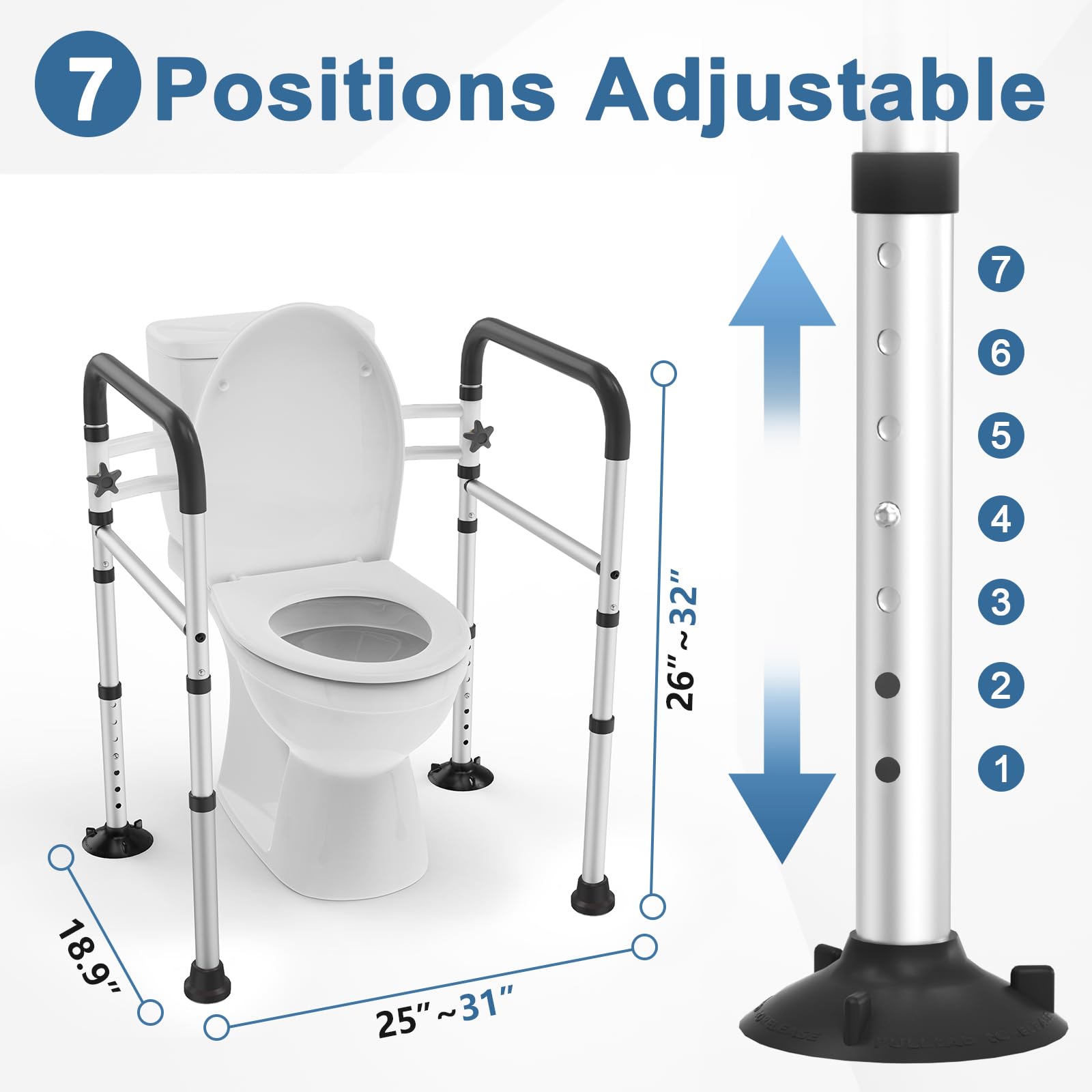 HOMLAND Toilet Safety Rails for Seniors, FSA/HSA Eligible Adjustable Detachable Toilet Safety Frame with Handles for Elderly and Disabled, 350LBS Handicap Toilet Rail Fits Most Toilets