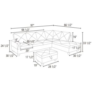 EMKK L-Shape Sectional Sofa with Storage Ottoman, 4-Seat Couch with Chaise Fabric Upholstered for Living Room, Apartment, Office