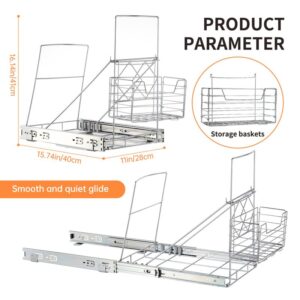 Nuoex Trash Can Pull Out Under Cabinet, Fit Most 7-11 Gallon Garbage Can, Slide Roll Out for Kitchen Trash Can, Under Cabinet Sink Waste Bin Pull Out Slider Kit with Basket (Waste Bin Not Included)