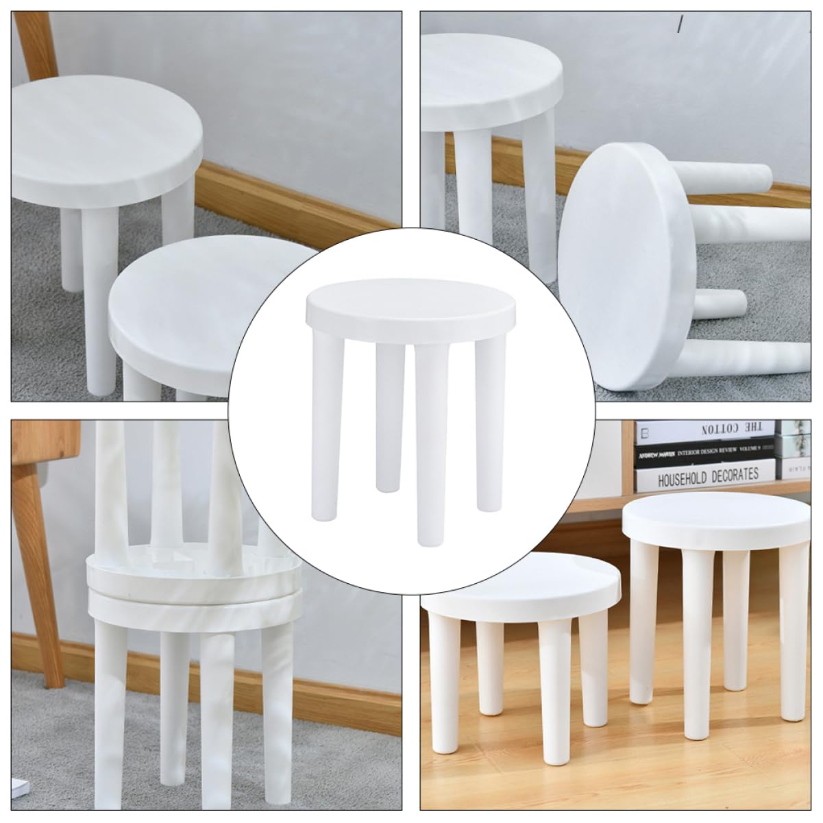 Ciieeo 1pc Japanese Style Stool Small Stool Small Vanity Stool Low Stool Kid Step Stool Step up Stool Non-Slip Stool Little Stool Plastic Furniture Makeup White Child