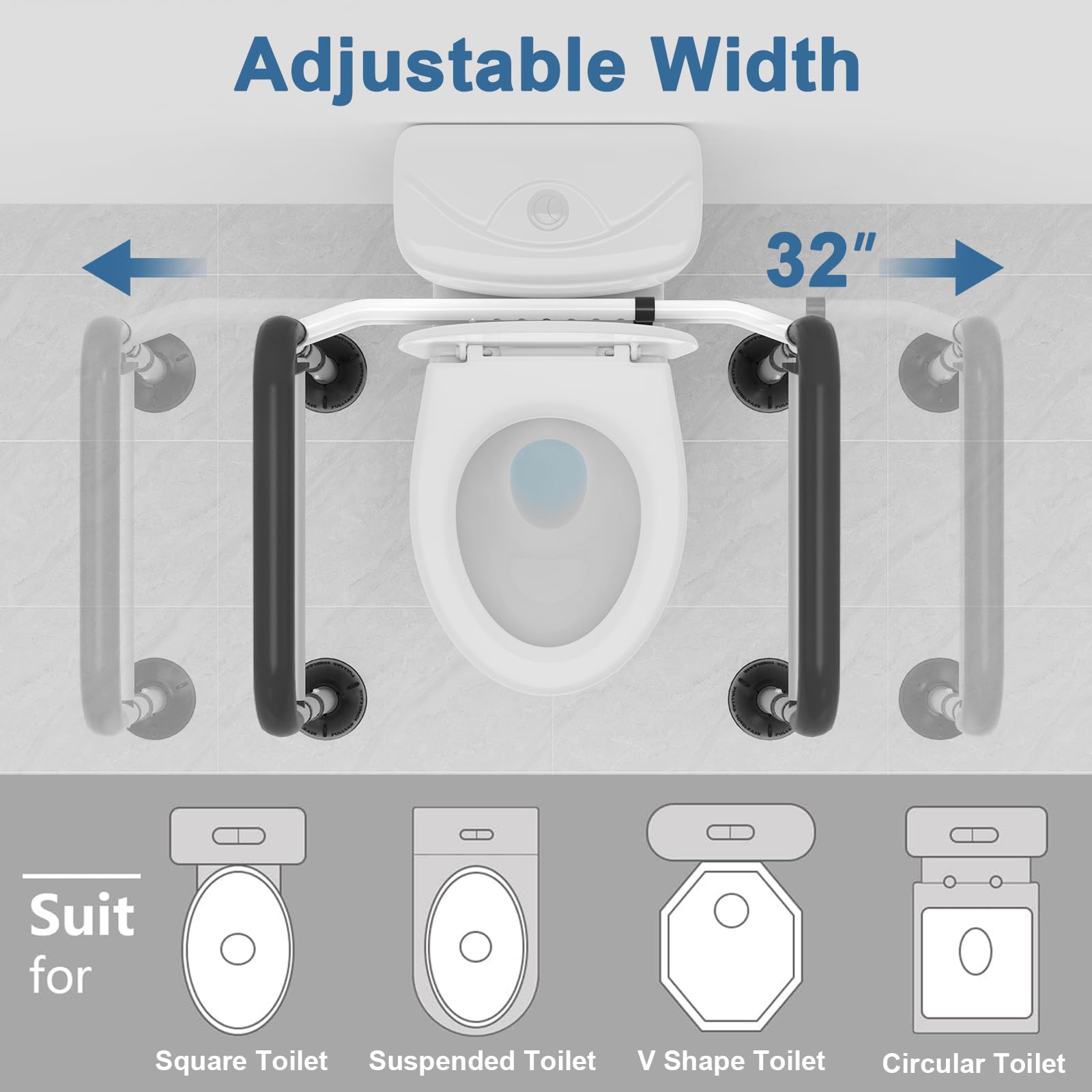 HOMLAND Toilet Safety Rails for Seniors, FSA/HSA Eligible Adjustable Detachable Toilet Safety Frame with Handles for Elderly and Disabled, 350LBS Handicap Toilet Rail Fits Most Toilets