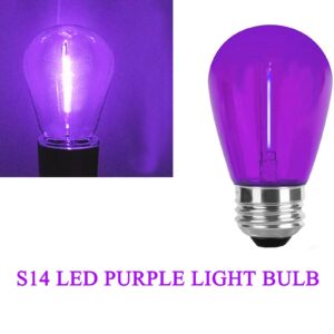 LRSUEYSKIN S14 Purple LED Bulbs 1W S14 LED Bulb Shatterproof Plastic Outdoor Indoor Filament Replacement Bulbs E26 Base Decorative LED String Light Bulbs for Party Home Wedding Halloween (Purple)