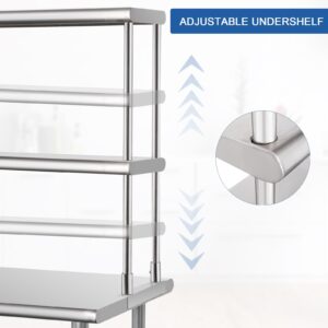 HARDURA Stainless Steel Overshelf 12X72 Inches, NSF Commercial Double Shelf for Prep Work Table in Restaurant, Home and Kitchen