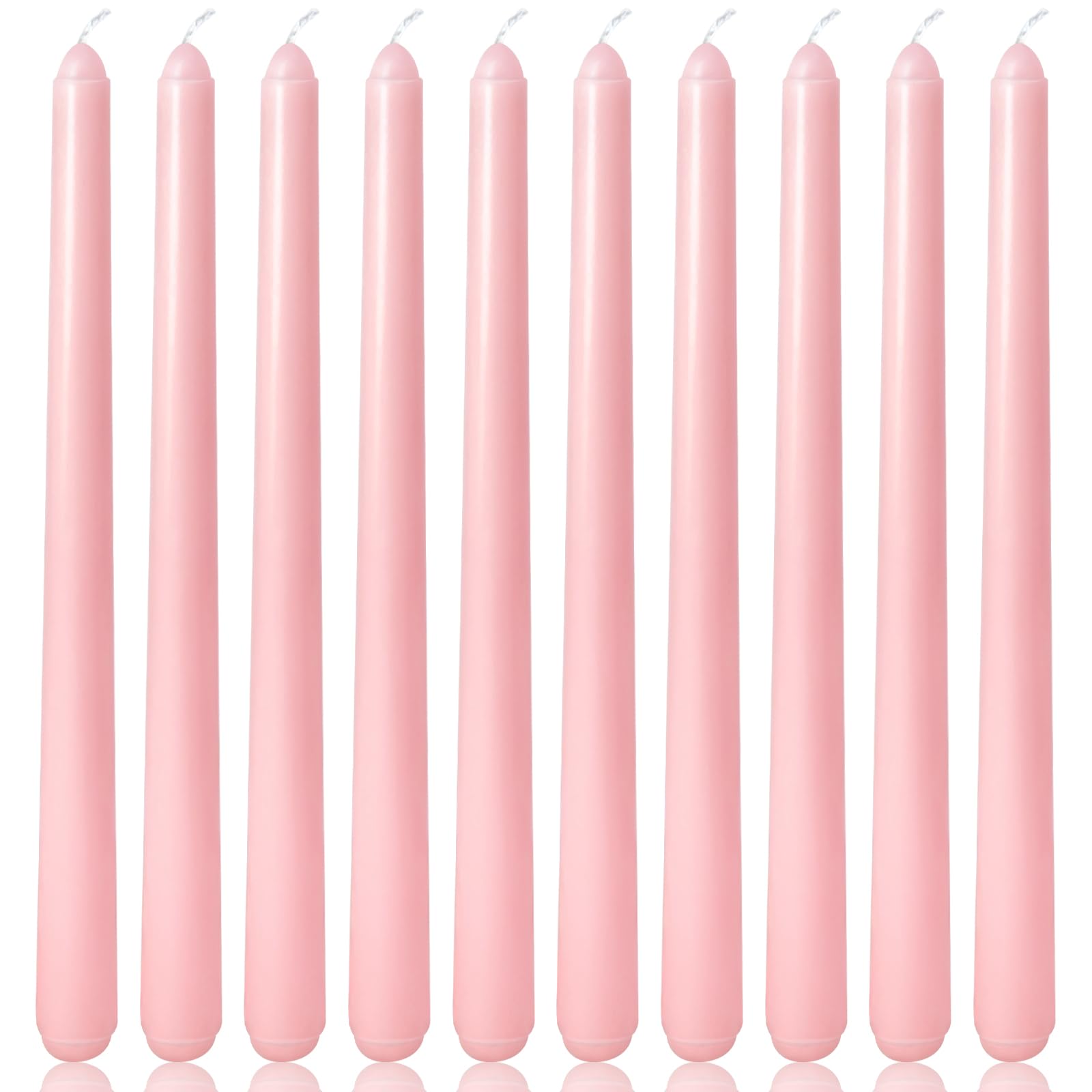 10 Inch Baby-Pink Taper Candles for Home Decoration, 10 Pack Unscented Candlesticks for Dinner Wedding Party, Smokeless and Dripless Candle Sticks