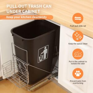 Nuoex Trash Can Pull Out Under Cabinet, Fit Most 7-11 Gallon Garbage Can, Slide Roll Out for Kitchen Trash Can, Under Cabinet Sink Waste Bin Pull Out Slider Kit with Basket (Waste Bin Not Included)