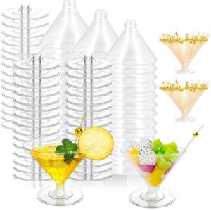 cashger 100 pack plastic martini glasses 5 oz mini dessert cups clear cocktail glasses with cocktail sticks clear short stem shot glasses for party wine, desserts and appetizers