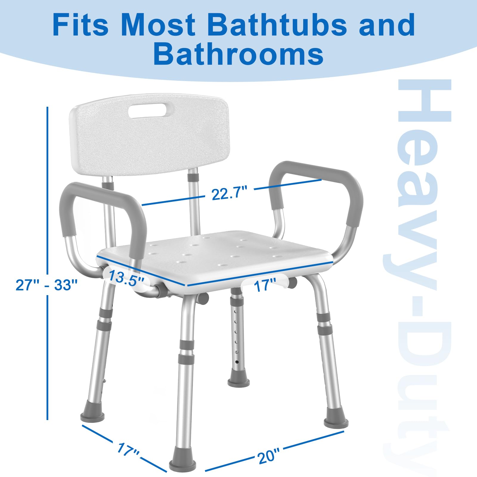 HOMLAND Shower Chair for Inside Shower with Arms and Back, FSA/HSA Eligible 500 lbs Heavy Duty Shower Seat for Bathtub, Height Adjustable Safety Bath Seat for Elderly, Adults, Handicap and Disabled