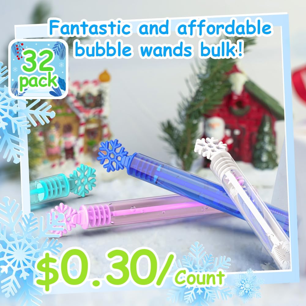 32Pcs Frozen Bubble Wands Bulk for Kids,Mini Snowflake Party Favors,Frozen Themed Birthday Party Decorations,Goodie Bag Stuffers,Pinata,Frozen Toys for Kids Girls Summer Outdoor Wedding Supplies