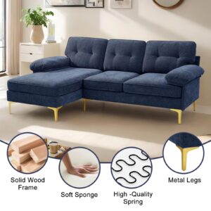 EASELAND 83" Chenille L Shape Couch, Convertible Modern Sofa for Living Room, 3-Seat Comfy Sofa Sectional with L/R Reversible Chaise, Deep Seat Sofa with Fluffy Armrests (Navy)