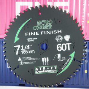 Echo Corner 7-1/4" Ultra Wood Finish Circular Saw Blade Combination ATB+Flat 60-Tooth with 5/8" & Diamond Arbor for Plywood MDF Plastic Veneer Lumber Laminate Acrylic LVP