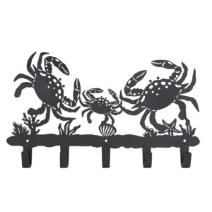 vivicomfy metal crab coat hooks wall mount-crab hangers and key holder-clothes hat rack and backpack hanger decor for storage, living room, hallway, office gift (black)